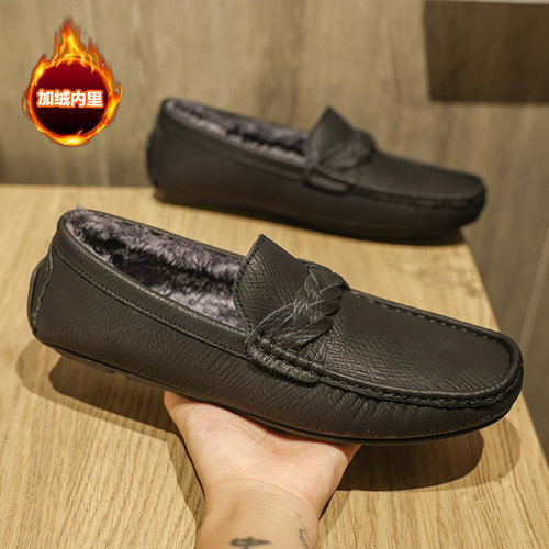 加绒保暖豆豆鞋一脚蹬休闲皮鞋男