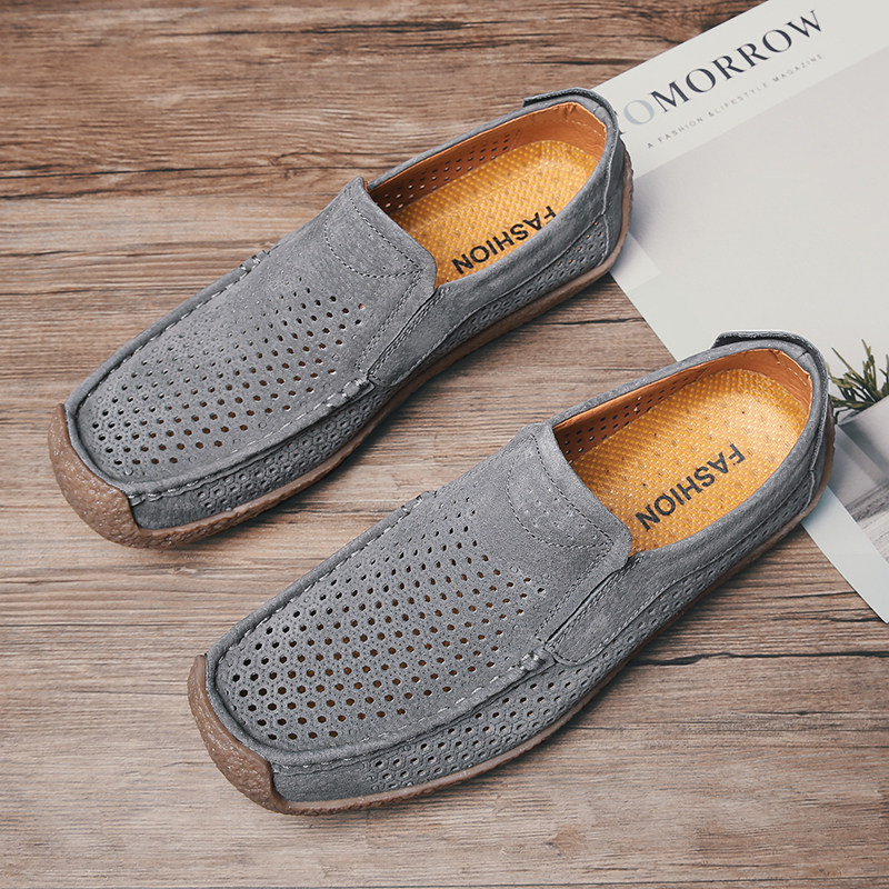 2026打孔薄款夏季透气豆豆鞋男休闲一脚蹬懒人鞋皮鞋乐福鞋蜗牛鞋,流行男鞋,乐福鞋（豆豆鞋）,淘宝优惠券,粉丝福利购,淘宝优惠卷