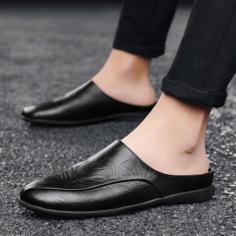 2026春季真皮无后跟半拖豆豆鞋男夏季懒人一脚蹬软底透气休闲皮鞋,流行男鞋,乐福鞋（豆豆鞋）,淘宝优惠券,粉丝福利购,淘宝优惠卷