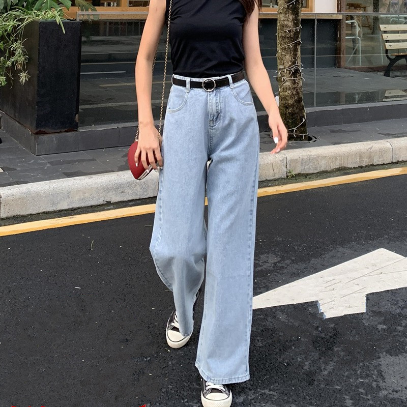 阔腿牛仔裤女2022年夏季直筒新款高腰垂感小个子宽松显瘦浅色裤子