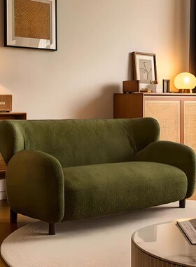 轻奢绿色雪尼尔双人沙发椅简约现代客厅小户型懒人沙发可移动躺椅