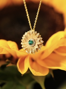 阿林的饰界祖母绿银镀金向日葵项链