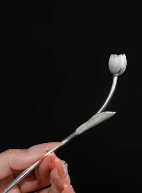 镀银玉兰花汉服一字发簪百搭