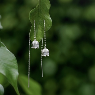 囚徒手作自定义首饰铃兰花立体钩丝纯银耳线