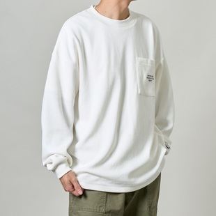 T恤三针五线男 日系口袋刺绣宽松华夫格长袖 UNDIHARE 24AW秋冬新款