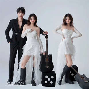 新款影楼主题服装日系婚纱摄影情侣写真小清新旅拍短款纱裙礼服