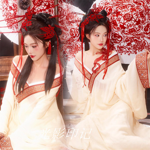 影楼新款战国袍汉服女古风白色交领大袖仙气飘飘超仙气古装新款