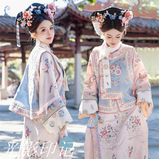 影楼新款清代印花刺绣古装清朝旗装延吉公主格格两件套旅拍写真服