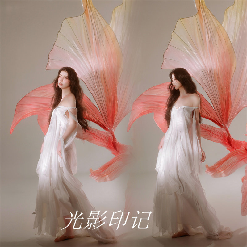 影楼法式一字肩轻婚纱高级感新娘森系超仙长袖订婚晨袍礼服出门纱