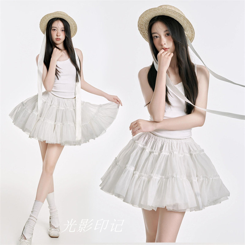 影楼新款白色纱裙软纱无骨日常裙撑婚纱衬裙半身裙cosplay蓬蓬裙