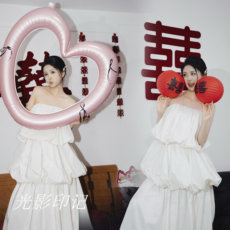 法式复古抹胸小白裙新娘礼服
