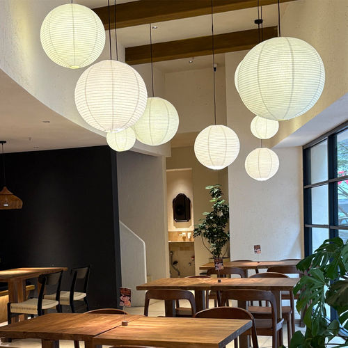 日式侘寂风餐厅吊灯野口勇圆球蚕丝灯咖啡店客厅卧室茶室民宿吊灯