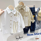 衬衣拼色休闲上衣潮款 男童衬衫 洋气儿童翻领长袖 新款 纯棉2026春季