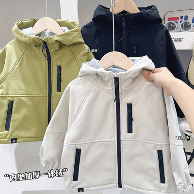 中大童加绒连帽外套风衣秋冬装