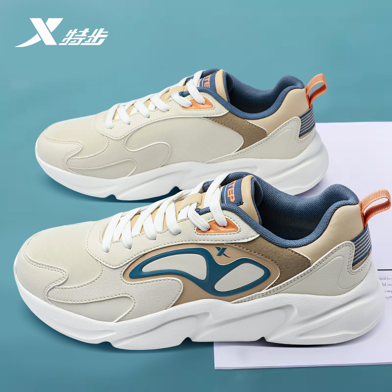 特步男鞋官方正品软底皮面防水