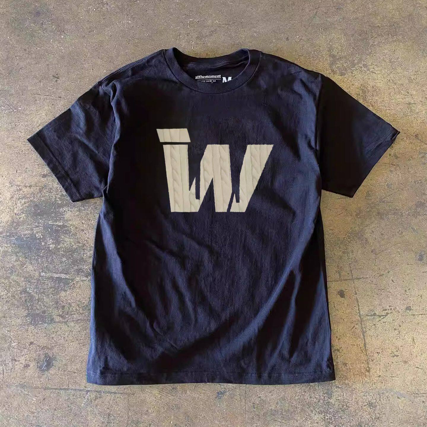 重磅新疆棉美式简约大写字母W印花潮流宽松学生休闲短袖T恤1/2