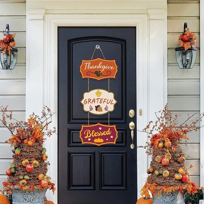 感恩节丰收季装饰麻绳挂牌THANKSGIVE GRATEFUL BLESSED吊牌门挂