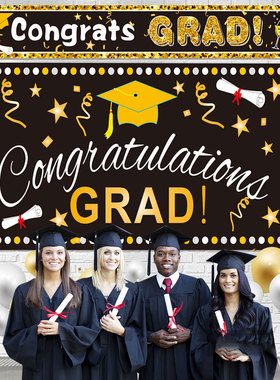 新款毕业季装饰品 毕业背景布墙纸CONGRATS GRAD毕业横幅挂旗
