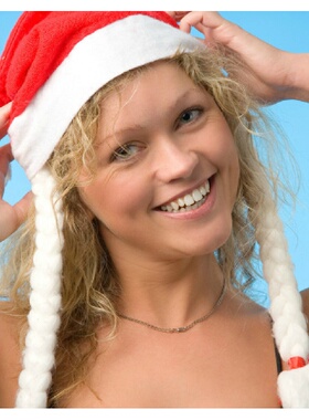 H圣诞节装饰品 无纺布带辫子圣诞帽  美女圣诞帽 圣诞老人帽子