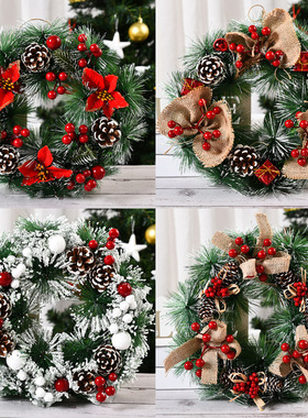B新款圣诞装饰花环 手工仿真圣诞节花圈门挂橱窗道具布置装饰