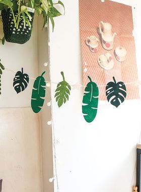 圣诞ins网红婚房装饰just married拉花 生日派对热带叶子彩旗拉条