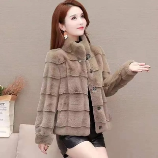 水貂绒女仿皮草外套2026秋冬新款立领修身显瘦洋气妈妈装大衣
