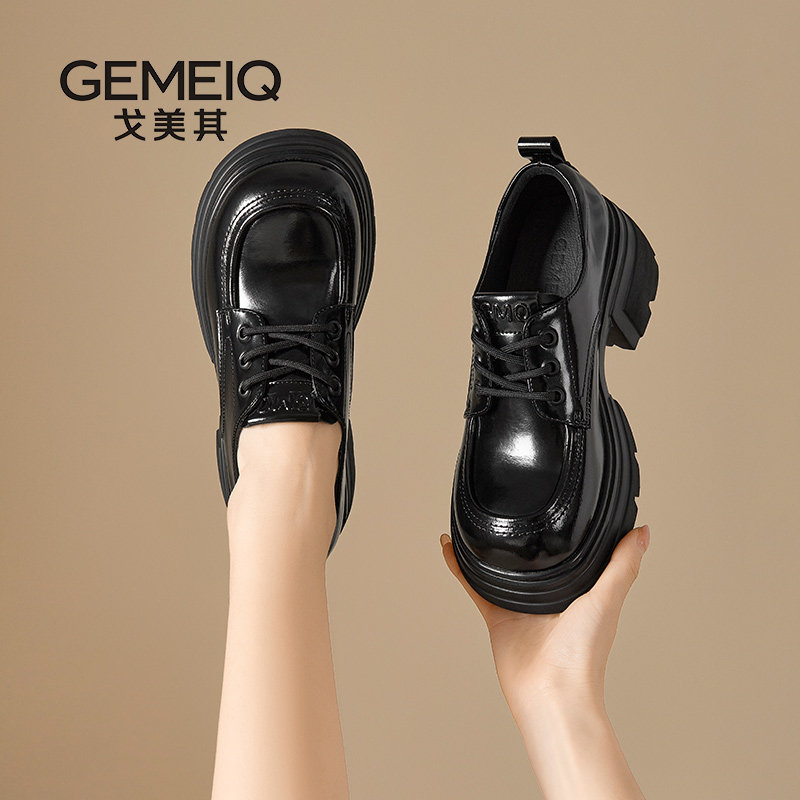 戈美其厚底乐福鞋女2025新款春季真皮女士高跟鞋粗跟英伦风小皮鞋,女鞋,乐福鞋（豆豆鞋）,淘宝优惠券,粉丝福利购,淘宝优惠卷