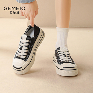 戈美其春新款薄款透气厚底真皮小白鞋女增高踩跟两穿女板鞋子