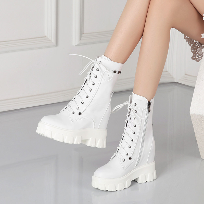 秋季马丁靴女厚底白色中筒靴百搭松糕底短靴10CM内增高女靴,女鞋,马丁靴,淘宝优惠券,粉丝福利购,淘宝优惠卷