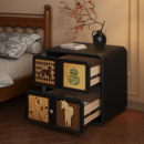 中古风床头柜实木创意印花2025新款 床边柜子家用卧室简约收纳柜子