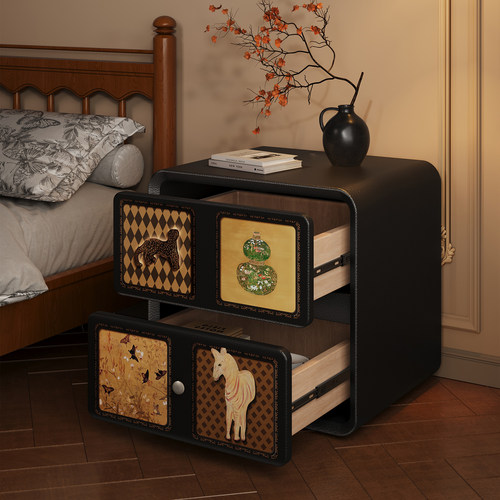 中古风床头柜实木创意印花