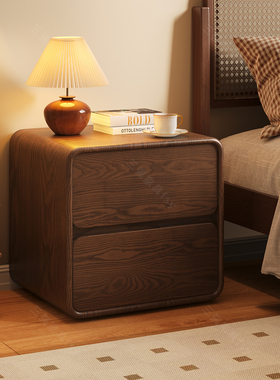 实木床头柜子2025新款卧室家用床边柜中古风床头收纳柜简易储物柜