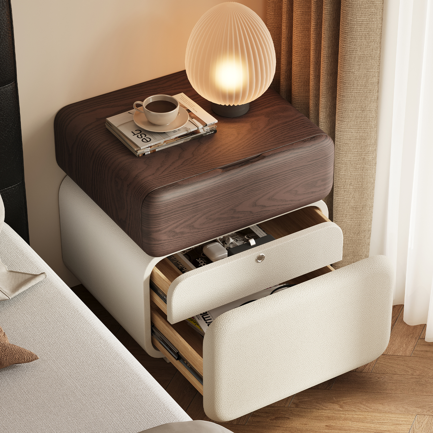 中古风床头柜带锁简约收纳柜