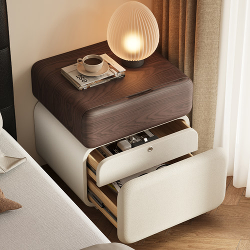 创意中古风床头柜卧室新款带锁简约现代家用床边柜小型床头收纳柜