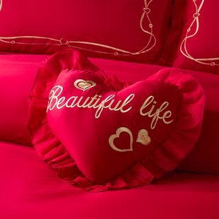 结婚小抱枕长型刺绣贵妃子孙枕带芯婚庆大红绣花喜庆陪嫁床上配件