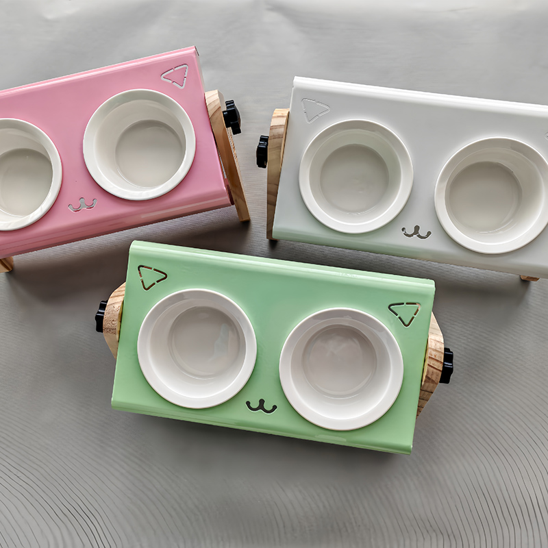 猫碗斜面可调节保护颈椎狗碗多碗陶瓷水碗慢食碗高脚防打翻猫食盆