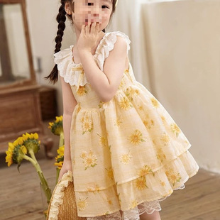 宝宝甜美清新重工满绣小雏菊连衣裙女夏2025年女童花边蓬蓬公主裙