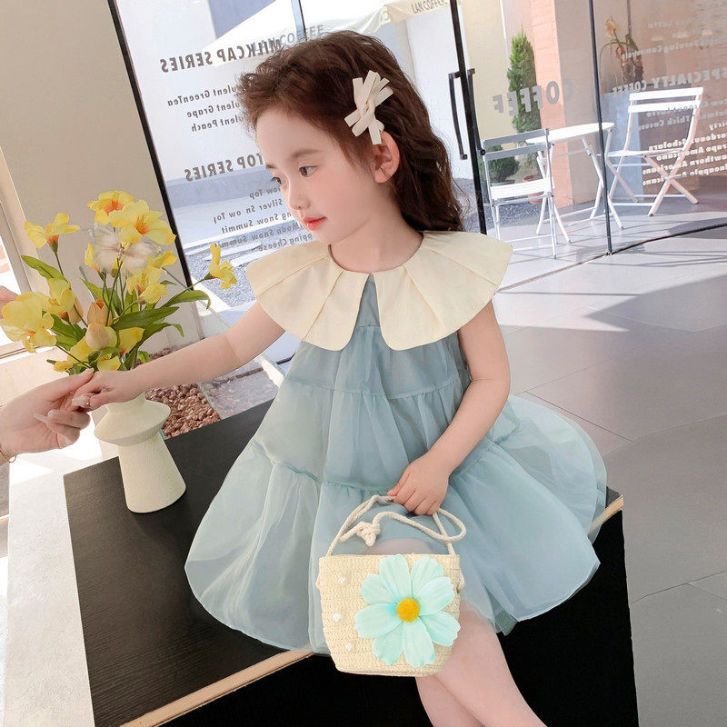 女童连衣裙夏季新款2025韩版洋气宝宝娃娃领背心裙蓬蓬纱裙公主裙