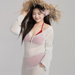 透视拖地长裙海岛度假 比基尼三件套泳衣女夏季 小楠泳衣 性感大码