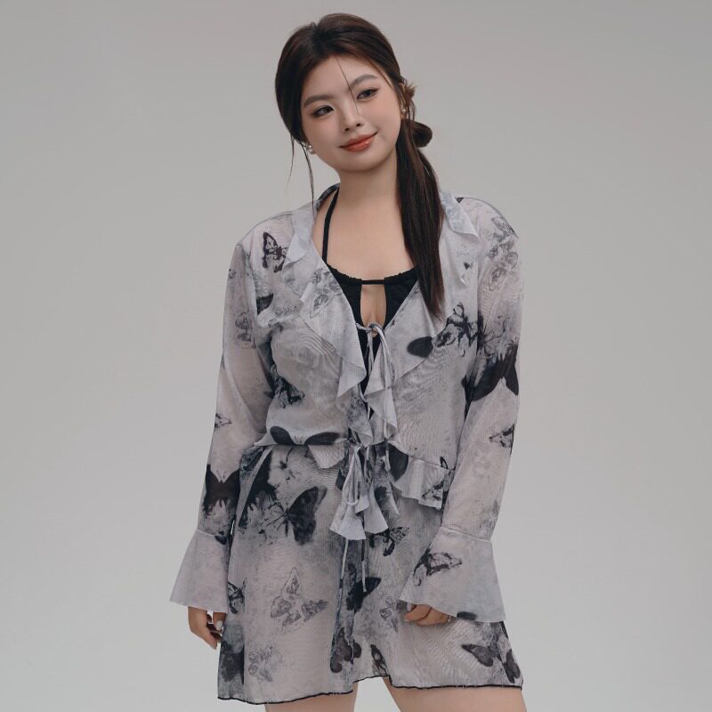 小楠泳衣 气质大码显瘦遮肉分体四件套泳衣女微胖比基尼海岛度假