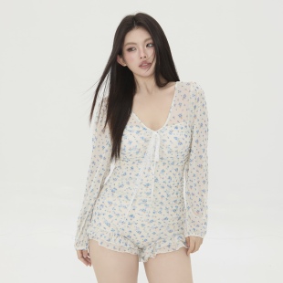 小楠泳衣 大码法式碎花优雅浪漫度假风少女感微胖连体显瘦泳衣女