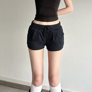 FabGirls 基础休闲口袋拼接褶皱绑带低腰短裤 百搭显瘦休闲裤热裤