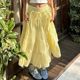 FabGirls 夏日柠檬汽水蝴蝶结拼接系带半身裙 多巴胺百搭显瘦长裙