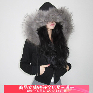 FabGirls 小众百搭显瘦休闲上衣 冬日古早双拉头毛毛连帽卫衣外套