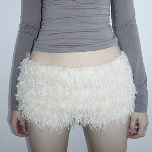 FabGirls 泰迪熊个性毛毛拼接低腰短裤 辣妹百搭显瘦休闲裤热裤冬