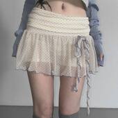 少女密边绑带波点网纱低腰半身裙 FabGirls 法式 小众百搭显瘦短裙