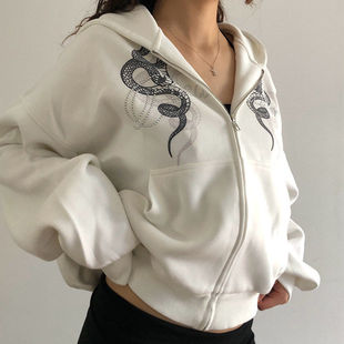 FabGirls 哥特街头蛇纹印花连帽卫衣外套 小众百搭显瘦休闲上衣秋