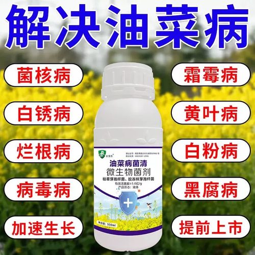 油菜病菌清专用药烂根死苗软腐黑斑灰霜霉根肿病全治微生物杀茵剂