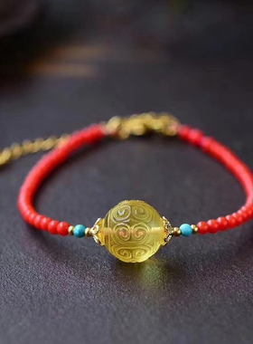 蜜蜡百搭回纹珠手链