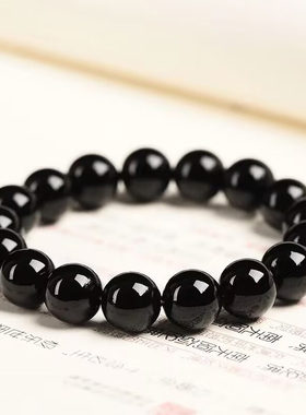 天然黑曜石玛瑙佛珠手串 简约百搭黑耀石佛珠手串 手链珠子饰品